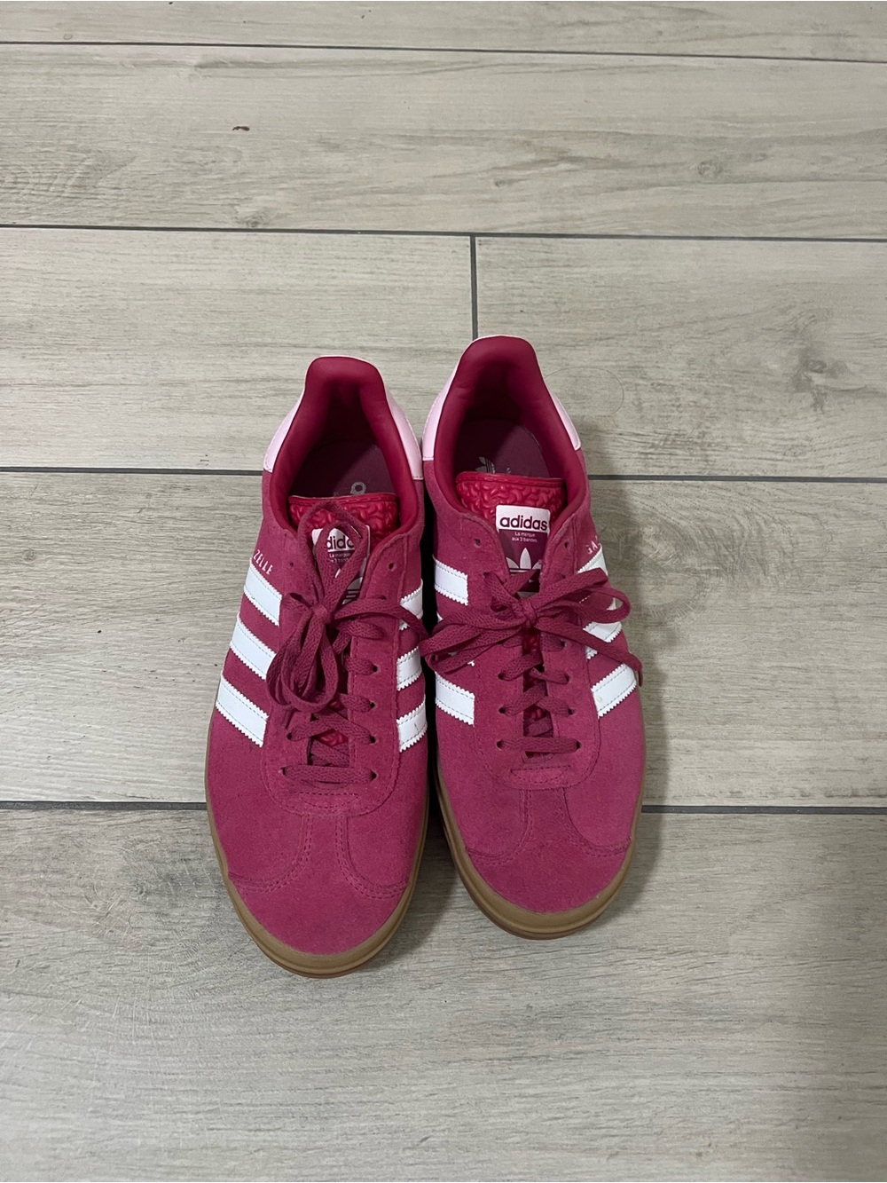 adidas gazelle Women’s Fuchsia Suede Sneakers with White Stripes